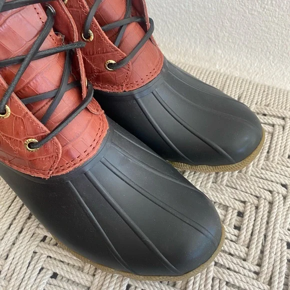 Sperry waterproof saltwater croc emboss red boots duck shoes water snow womans - Picture 2 of 14